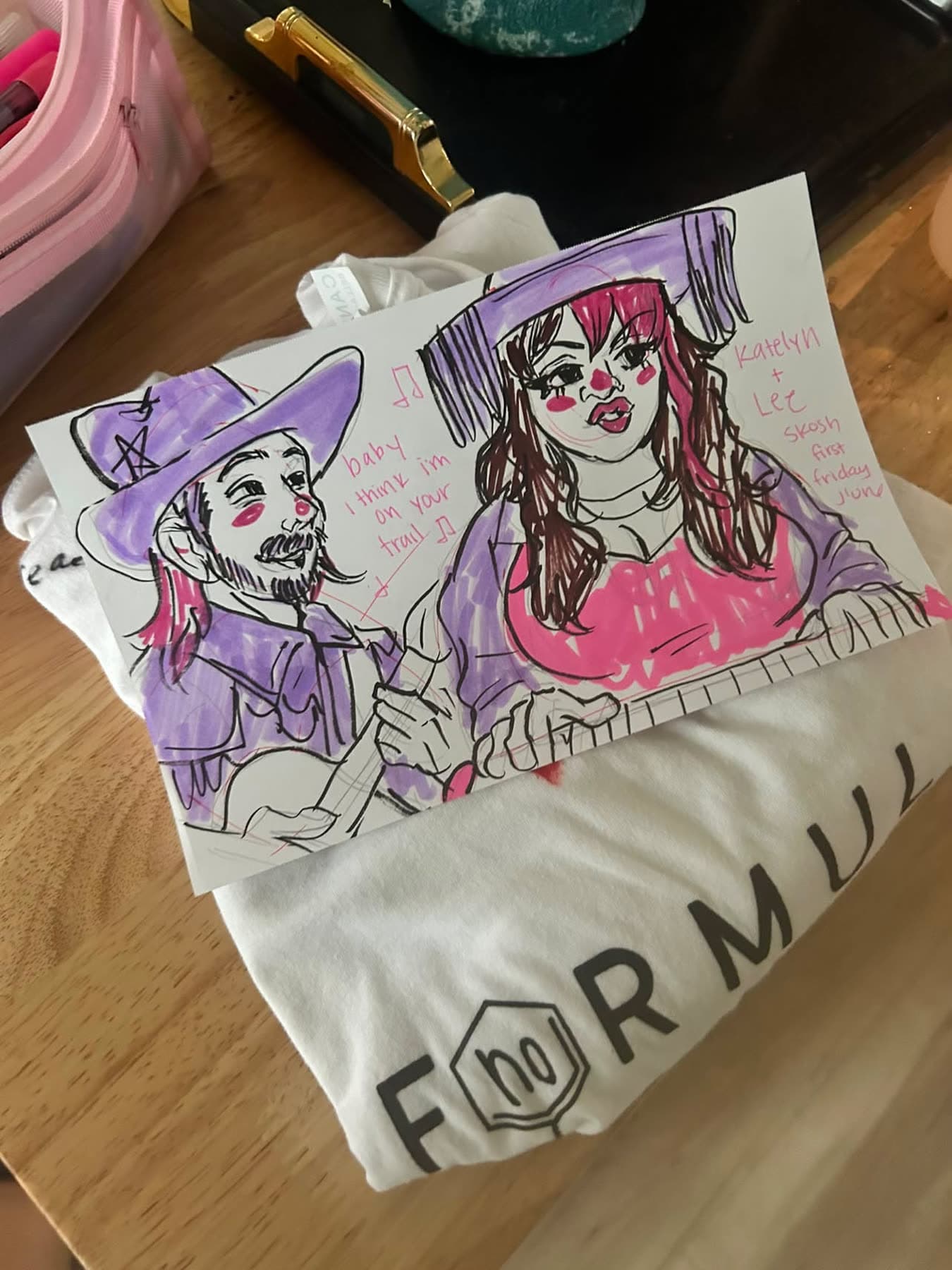 A fan's marker drawing of Katelyn and Lee from the SKOSH First Friday set